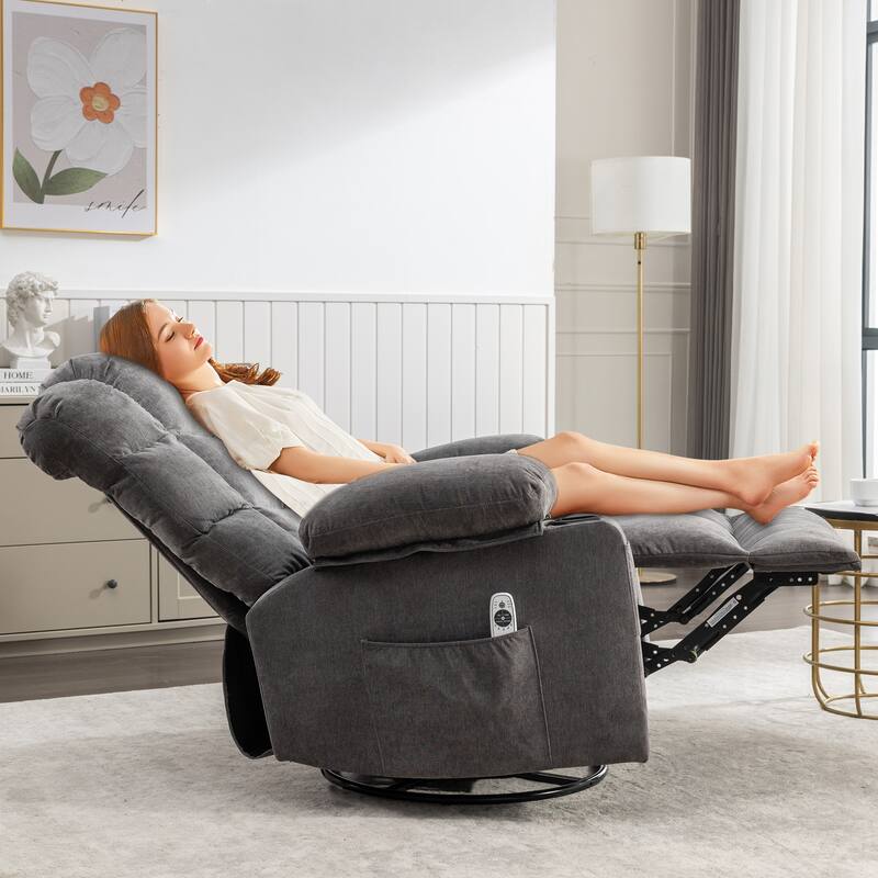 Grey Oversized Rocker Recliner with Heat, Massage, Two Cup Holders, USB Charging, 150° Recline, and 30° Rocking Motion