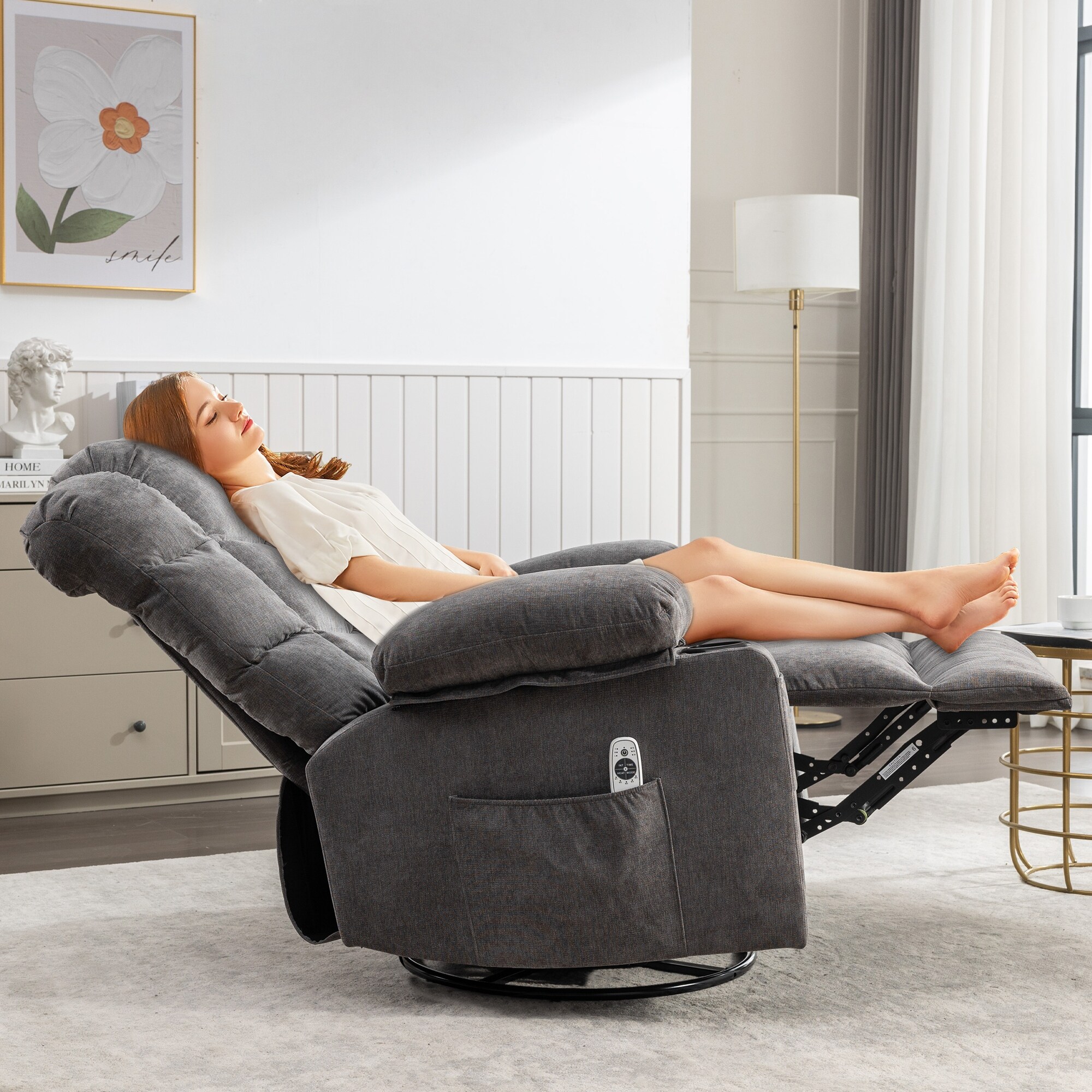 Lazy Boy Manual Reclining Chair Rocker Chair w Heat and Massage Modern Home Theater Seats Sofa w Cup Holders for Lving Room Bed Bath Beyond 40660798