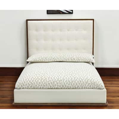 HomeRoots Brown and White Wood And Tufted Faux Leather Queen Bed Frame