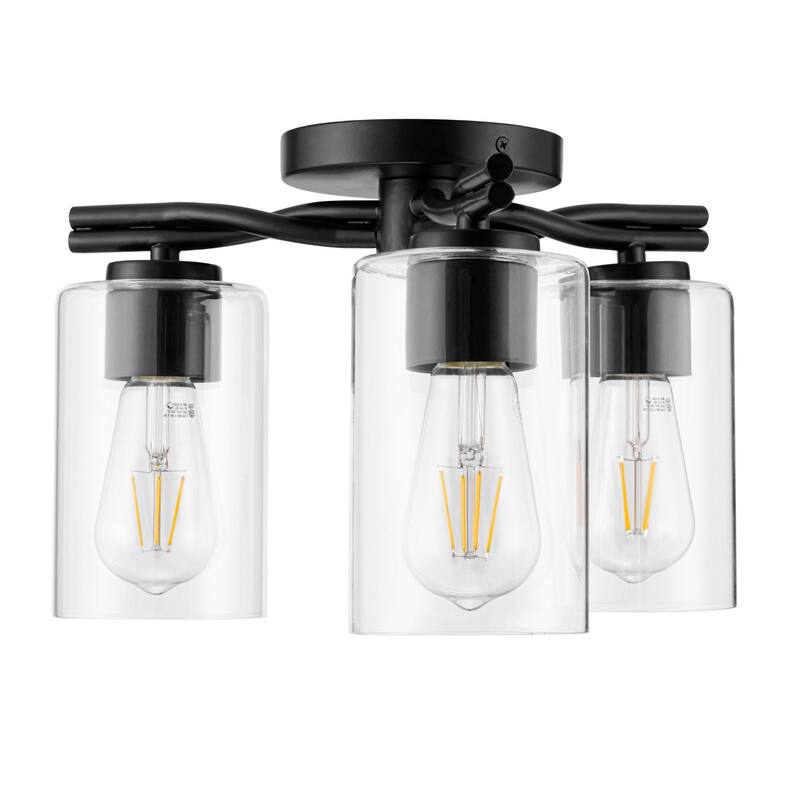 Prominence Home Lantier Matte Black 3-Light Semi-Flush with Clear Glass