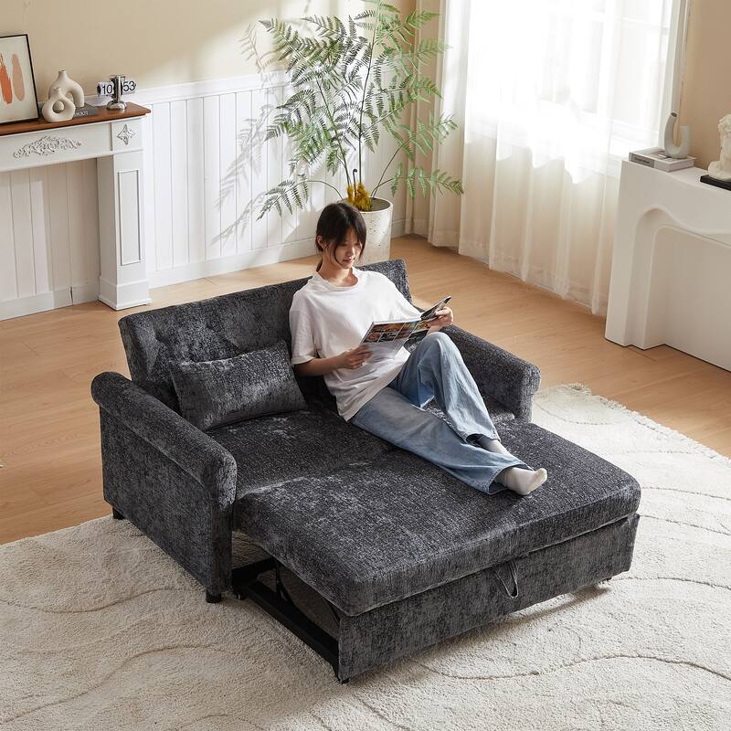 Versatile 2-in-1 Sofa Bed Comfortable Seating with Storage Bag, Sleeper Sofa Couch Loveseat with Pull Out Bed - Dark Gray