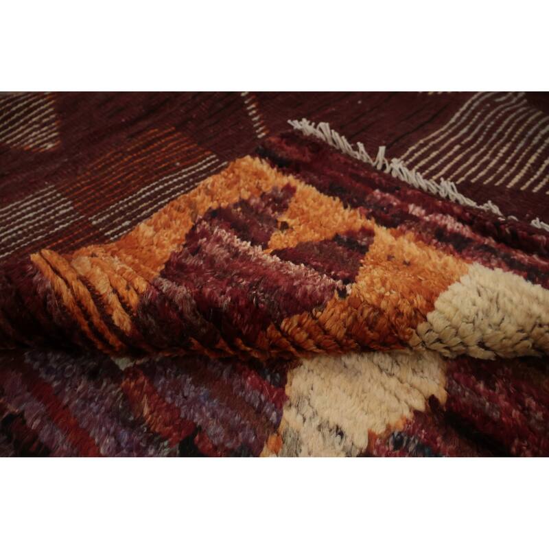 Hand Knotted Oriental 100% Wool Carpet Modern Tribal Red Moroccan Area Rug - 9' 9'' X 8' 3''
