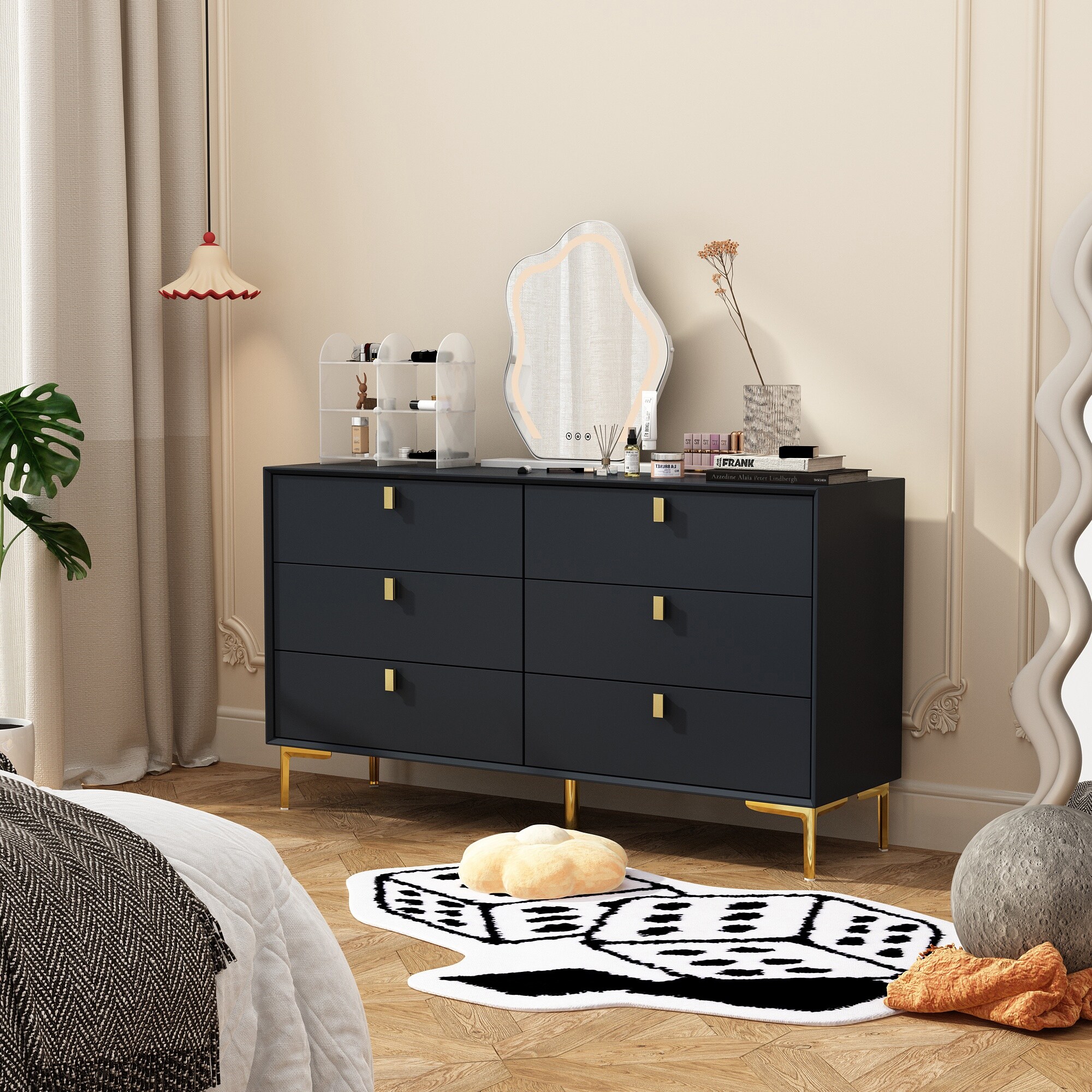 Dresser 6 Drawer Wood Dresser for Bedroom with Storage Modern Gold -  Overstock - 36937334