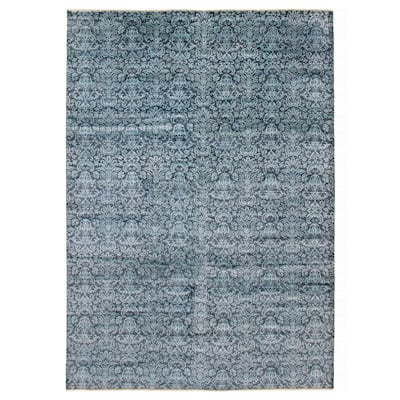 ECARPETGALLERY Hand-knotted Eternity Dark Navy, Light Blue Wool Rug - 8'2 x 11'5
