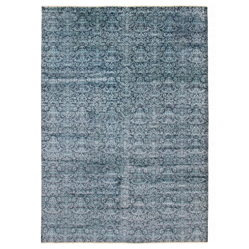 ECARPETGALLERY Hand-knotted Eternity Dark Navy, Light Blue Wool Rug - 8'2 x 11'5