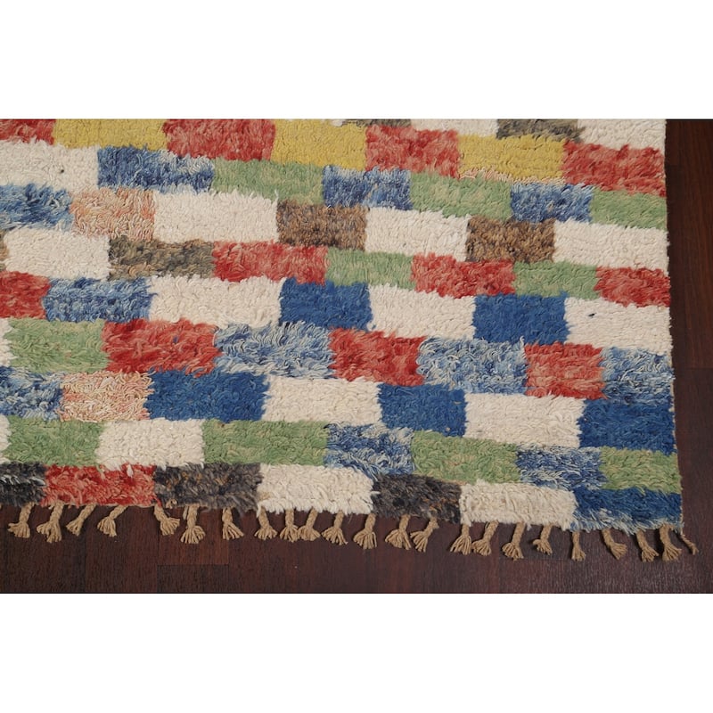 Checkered Moroccan Oriental Area Rug Wool Handmade Living Room Carpet - 9'11" x 14'7"