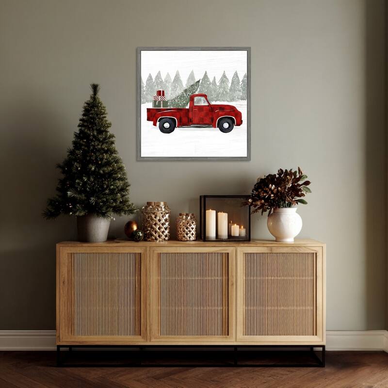 Yuletide Camper III by Victoria Barnes (22 x 22 in.), Framed Canvas Wall Art Print - Sylvie Greywash