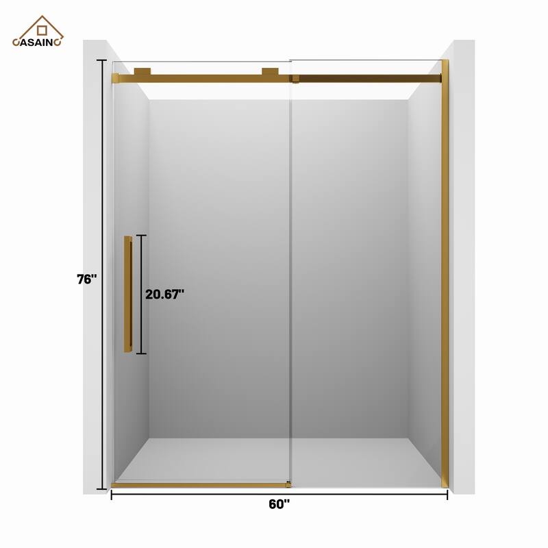 CASAINC 60 in. W x 76 in. H Sliding Frameless Shower Door with SGCC Certification