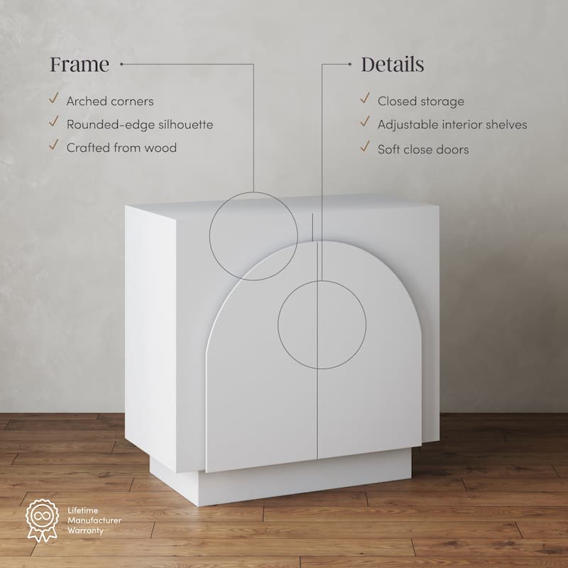 Iris Wooden Accent Cabinet, Sideboard Credenza or TV Stand with Arched Cabinet Doors and Adjustable Shelves