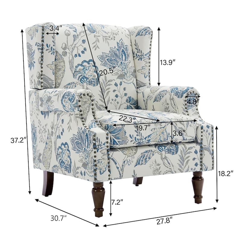 Upholstered Nailhead Trim Armchair Wingback Accent Chairs Set of 2