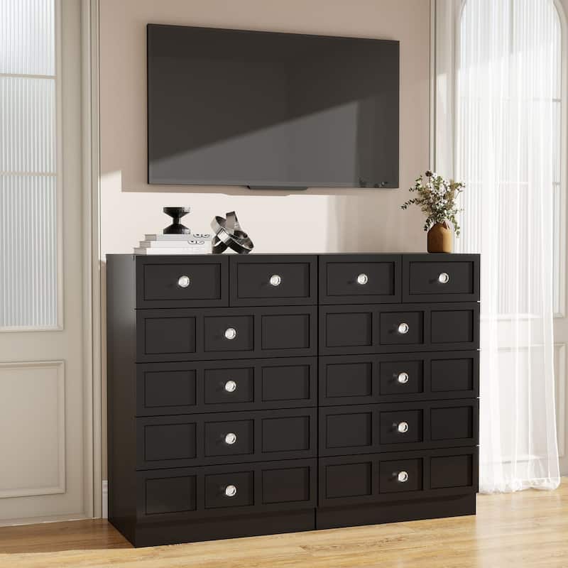6 Drawer Wood Dresser with Fluted Panel Storage Organizer for Bedroom