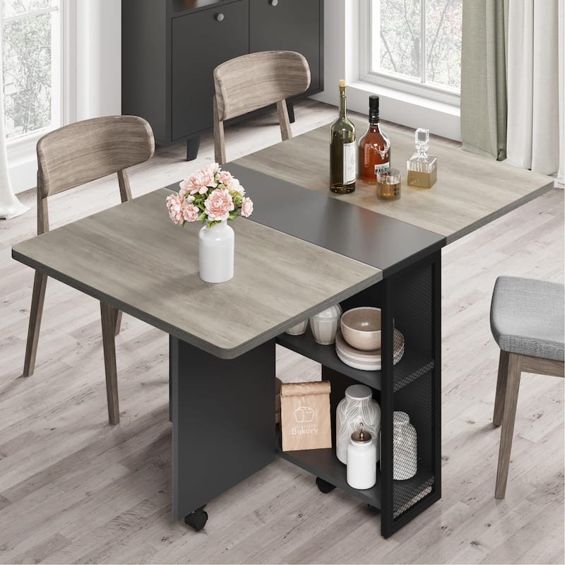 Space Saving Folding Dining Table with 2 Tier Storage