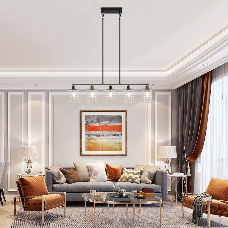 5-Light Modern Pendant Light with Crystal Shade for Dining Room