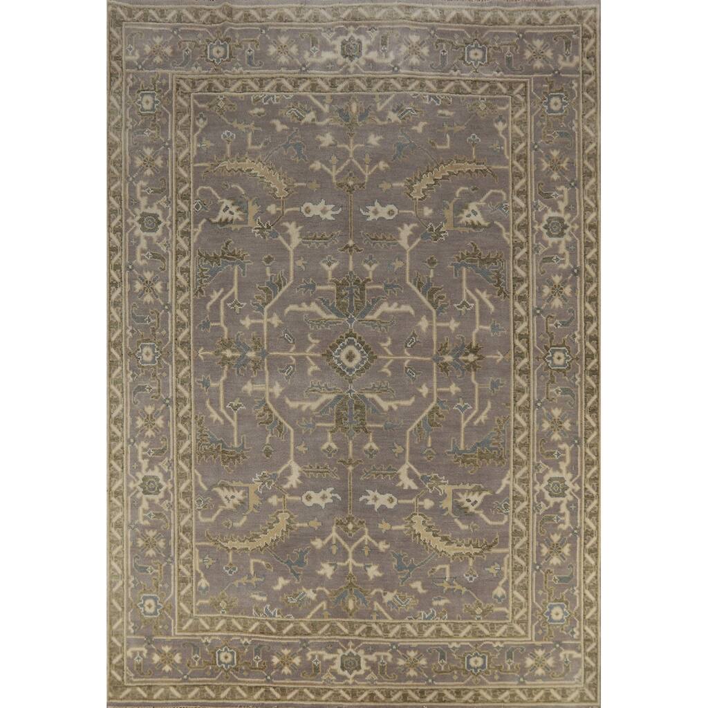 Dark Gray Oushak Indian Area Rug Hand-Knotted Wool Carpet - 8'1" x 10'0"