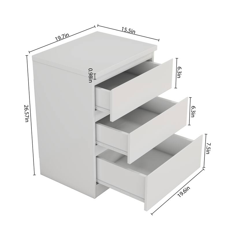 19.7"Nightstand with 3 Drawers,Set of 2,Beside Table with Drawers Handle Free Design,Thickened Top Plate,3 Drawer