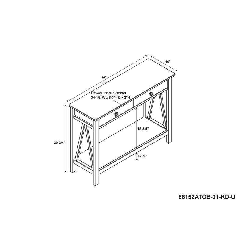 Console Table with Two Drawers - 22.25" - Antique Tobacco Brown