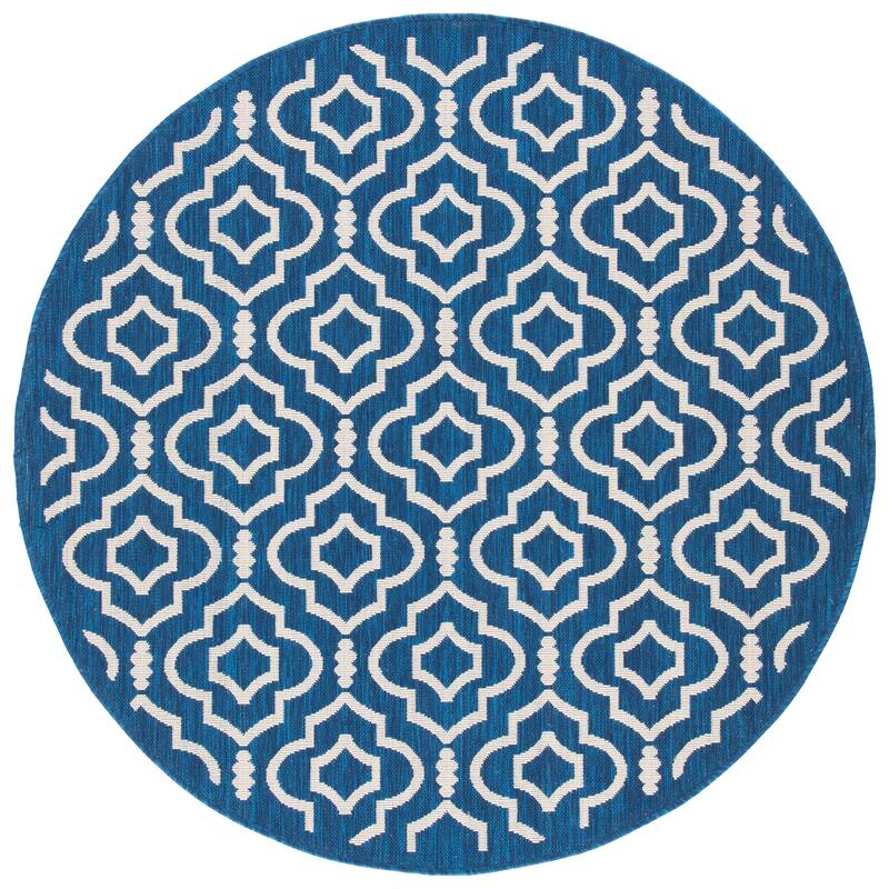 SAFAVIEH Courtyard Ketty Indoor/ Outdoor Waterproof Patio Backyard Rug - 6'7" Round - Navy/Beige