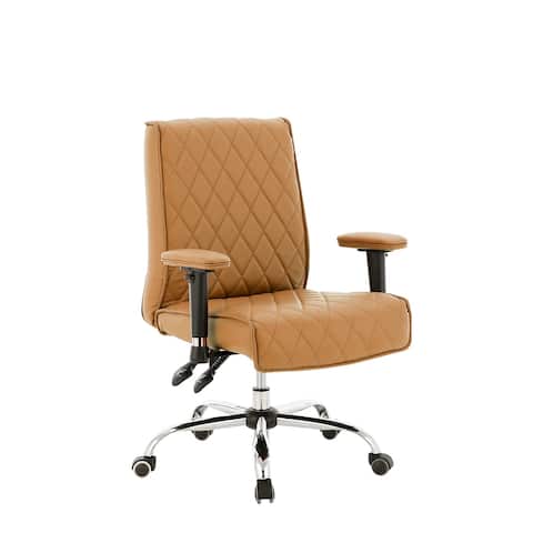 DELIA Diamond Stitched Office Chair, Cappuccino Desk Chair w/ Adjustable Armrest