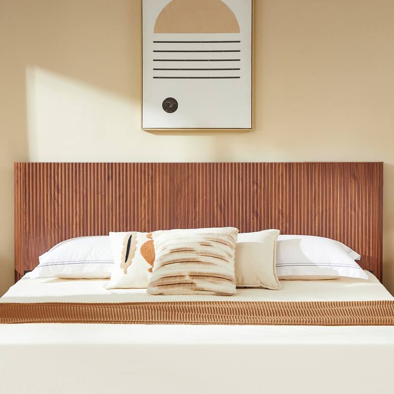 Wooden Corrugated Bed Frame Contemporary Rustic Platform Bed with 44.5" High Headboard/Metal Tubes Support/No Box Spring Needed