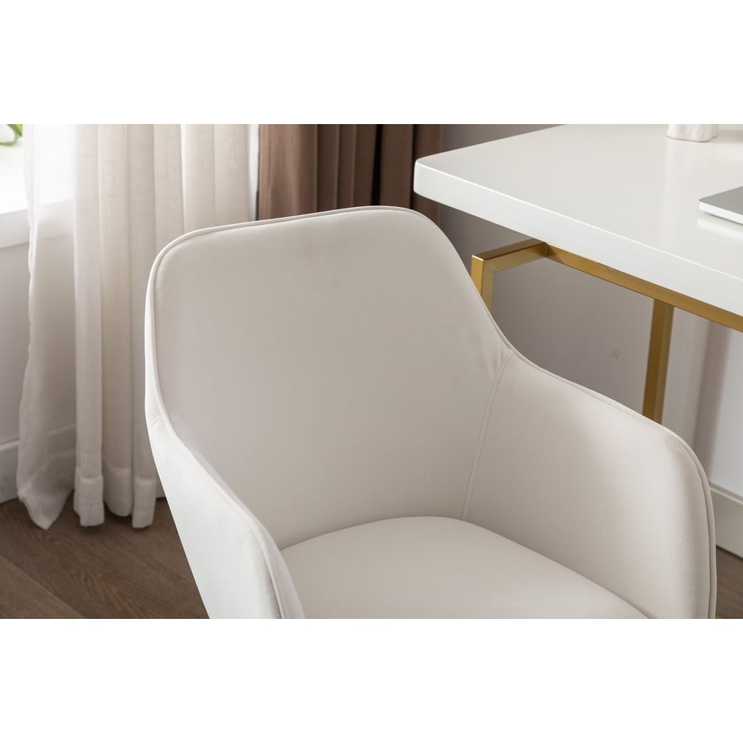 Renwick Adjustable Swivel Velvet Desk Chair for Home Office, Ivory