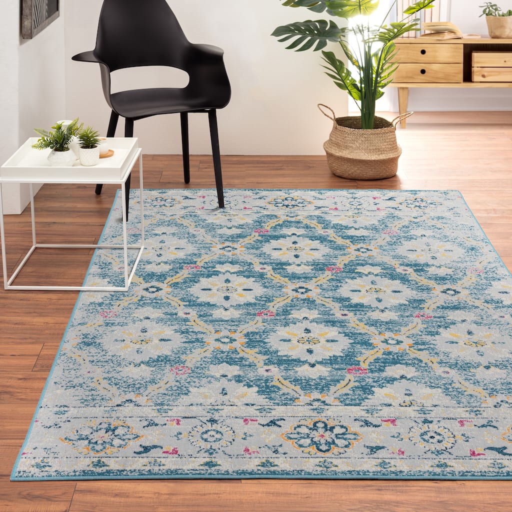 Sevita Faded Floral Transitional Boho Area Rug