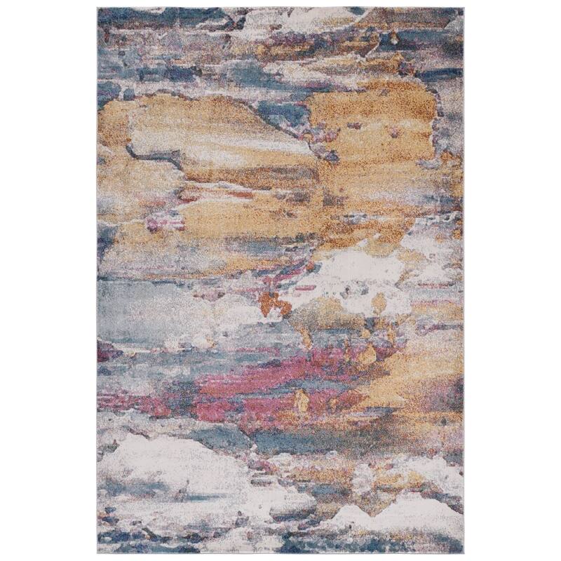 SAFAVIEH Aria Inken Modern Abstract Rug - 5'1" x 7'3" - Ivory/Blue