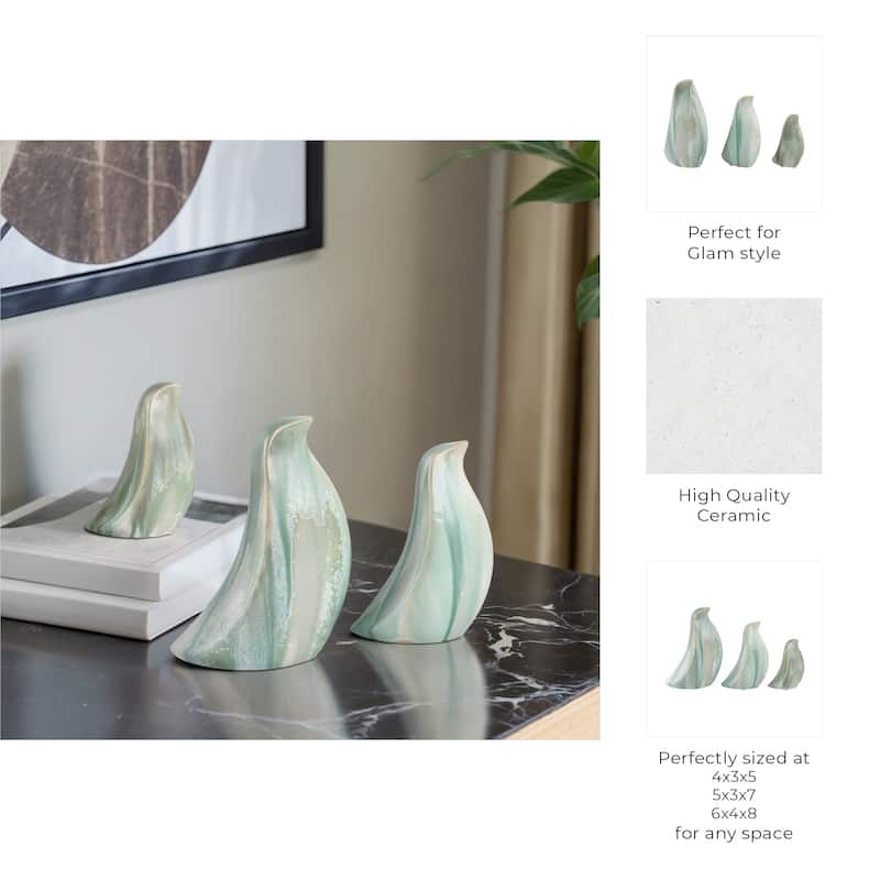 Stoneware Ceramic Bird Decorative Object Abstract Modern (Set of 3)