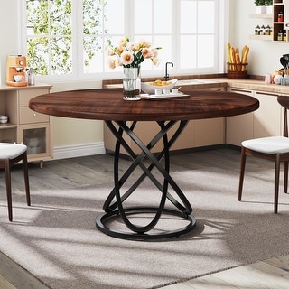 Round Dining Table for 4, 47 Inches Dinner Table, Circle Kitchen 