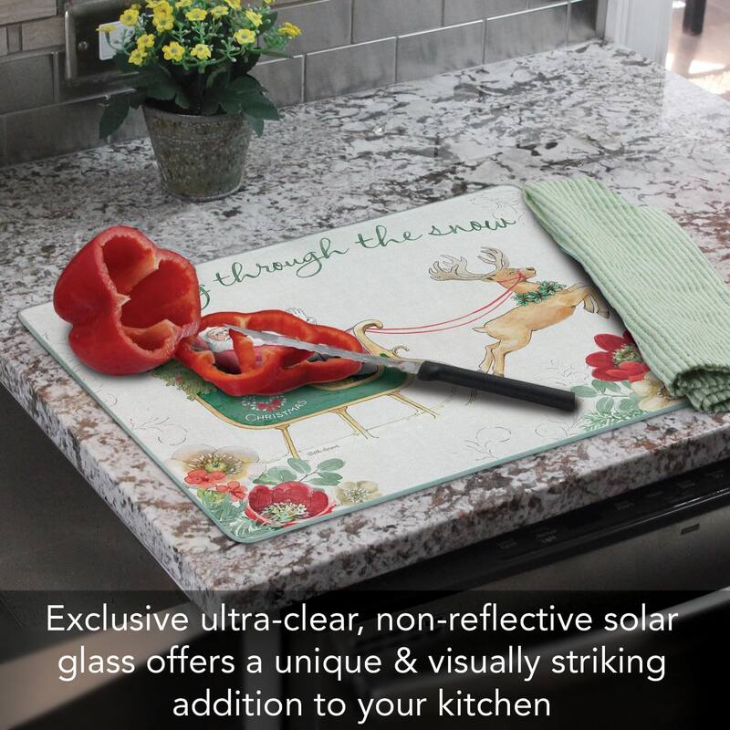Holiday Traditions 3mm Heat Tolerant Tempered Glass Cutting Board 15” x 12” Manufactured in the USA Dishwasher Safe - Multi