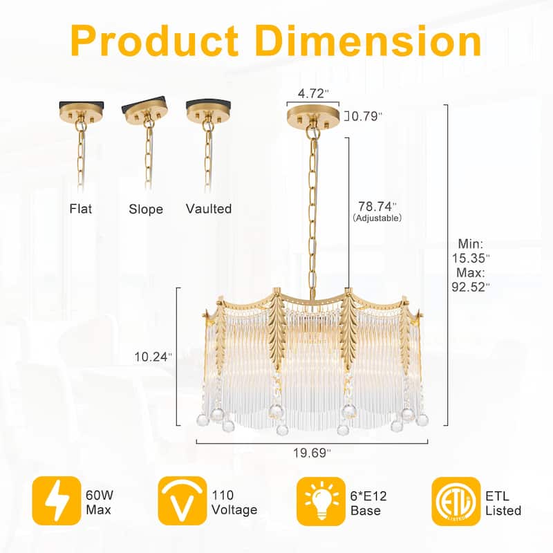 Gold Chandelier Clear Glass Rods & Hanging Crystal Balls Accents