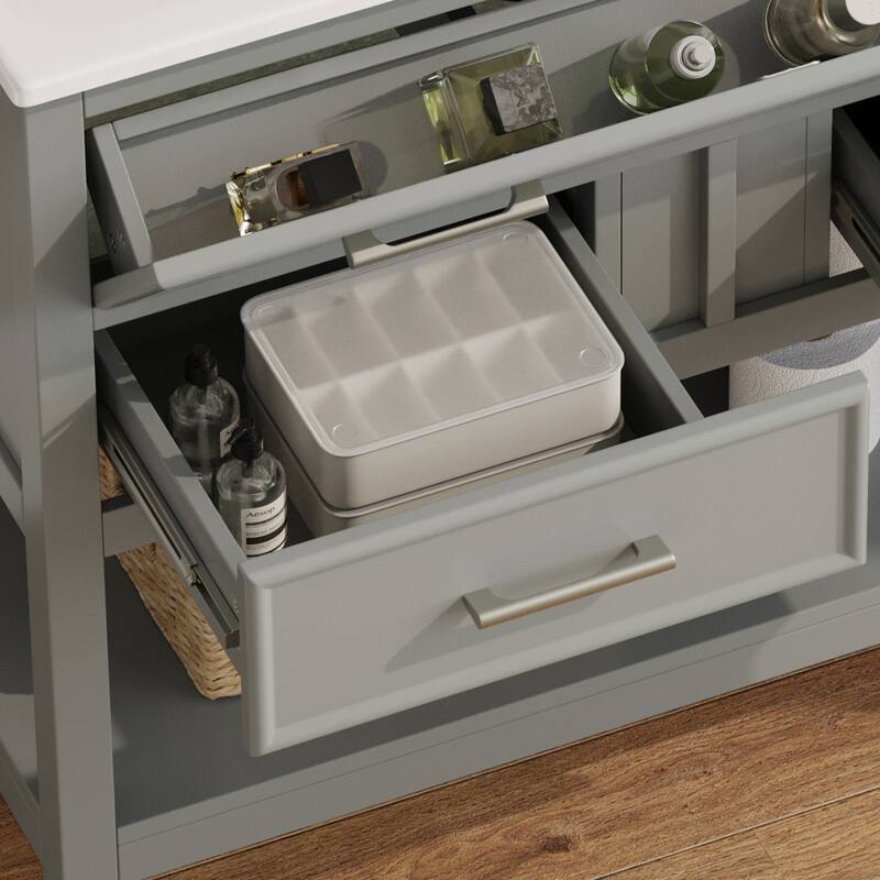 Bathroom Vanity with Sink, Multi-Functional Wood Bathroom Cabinet, Vanities Set with Open Shelf, Tip-Out Tray & 2 Drawers