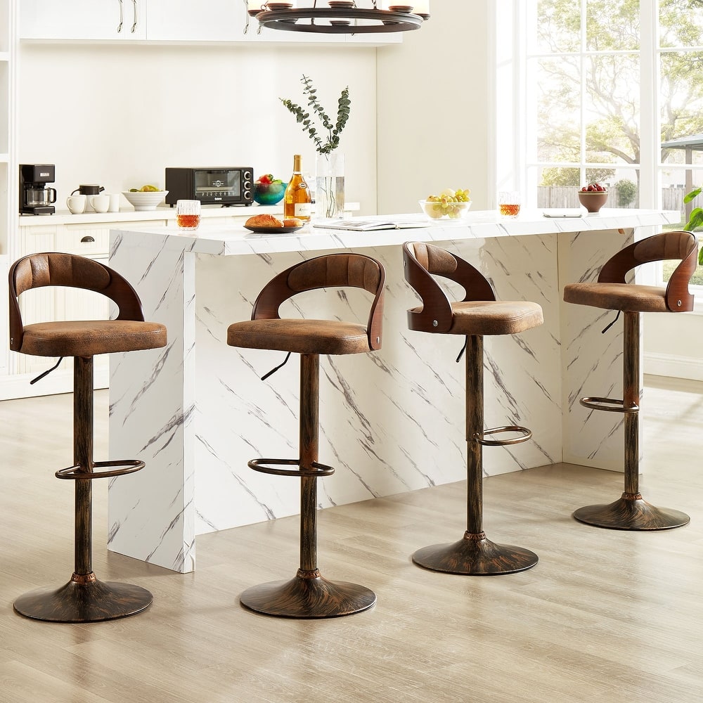 Javlergo 4-Pack Modern Swivel Bar Stools Set Adjustable Height 360° Rotation Bar Stools Set of 4 with Curved Backrest & Footrest