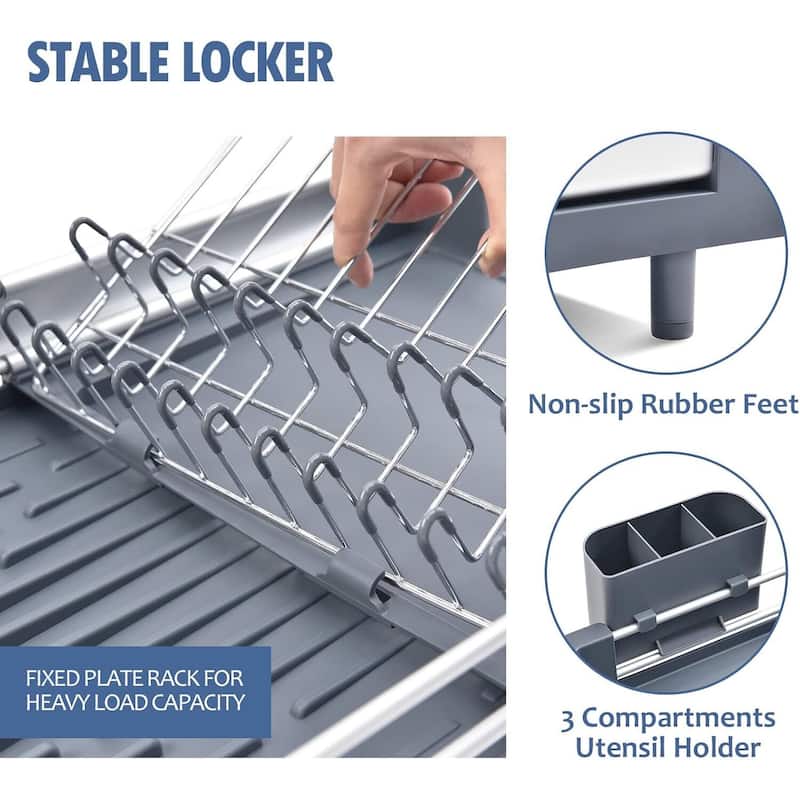 Dish Drying Rack for Kitchen Counter, Extendable Dish Rack with Drainboard