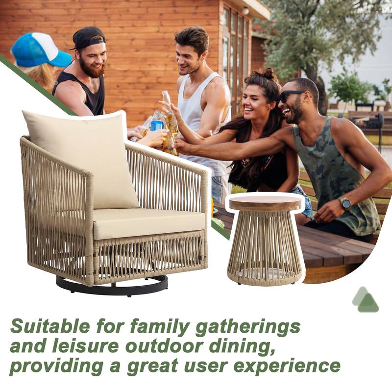 3-piece Cushioned Swivel Patio Wicker Furniture Set Outdoor Rattan Bistro Set.