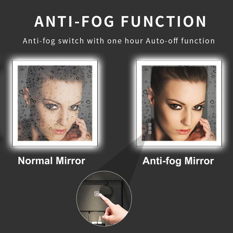 TOOLKISS Black Frame Anti-Fog Dimmable LED Light Vanity Bathroom Mirror with Backlit and Front Light