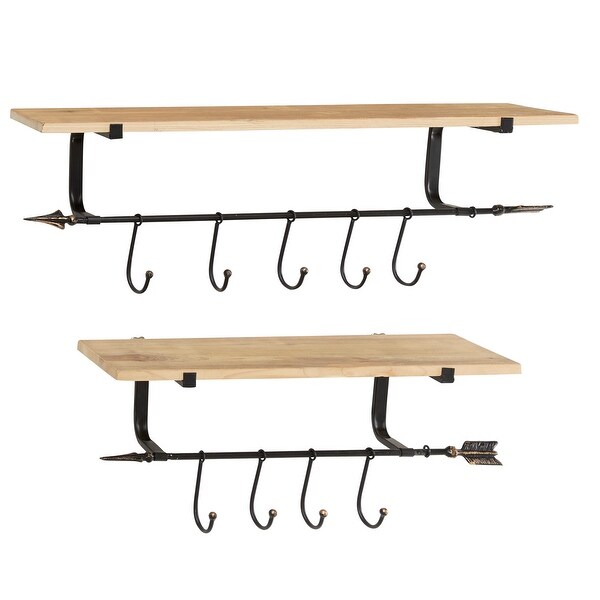 Natural wood shelf with hooks 2025