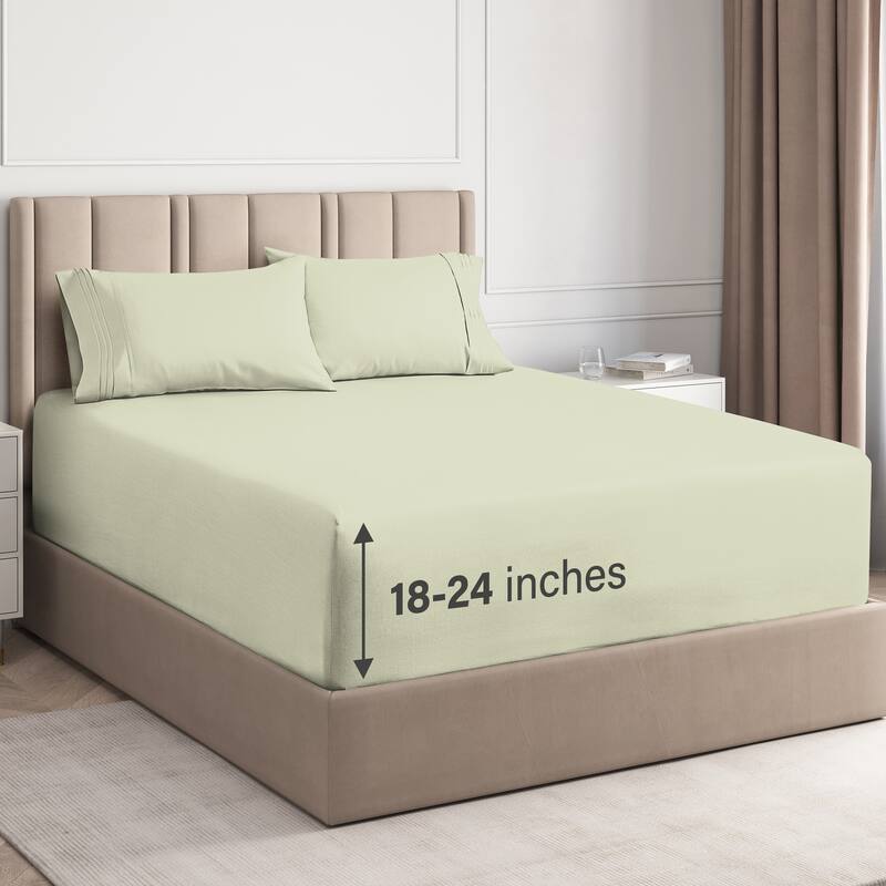 CGK Linens 4 Piece Solid Microfiber Extra Deep Pocket Bed Sheet Set