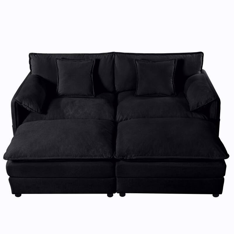 Deep Seat Modular Sofa with Ottomans, Black Chenille, DIY Combination