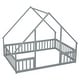 preview thumbnail 11 of 32, Full Wood House-Shaped Floor Bed with Fence, Guardrails Platform Bed House Bed