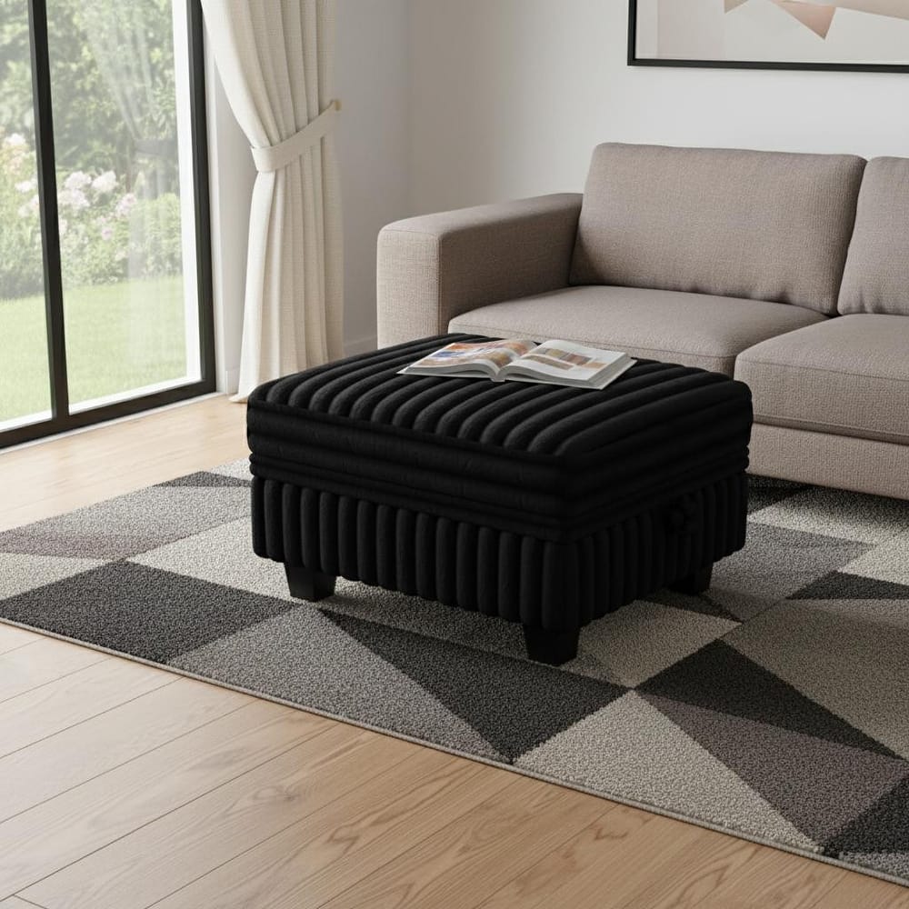 HomeRoots 30" Brown and Black Faux Fur Storage Ottoman