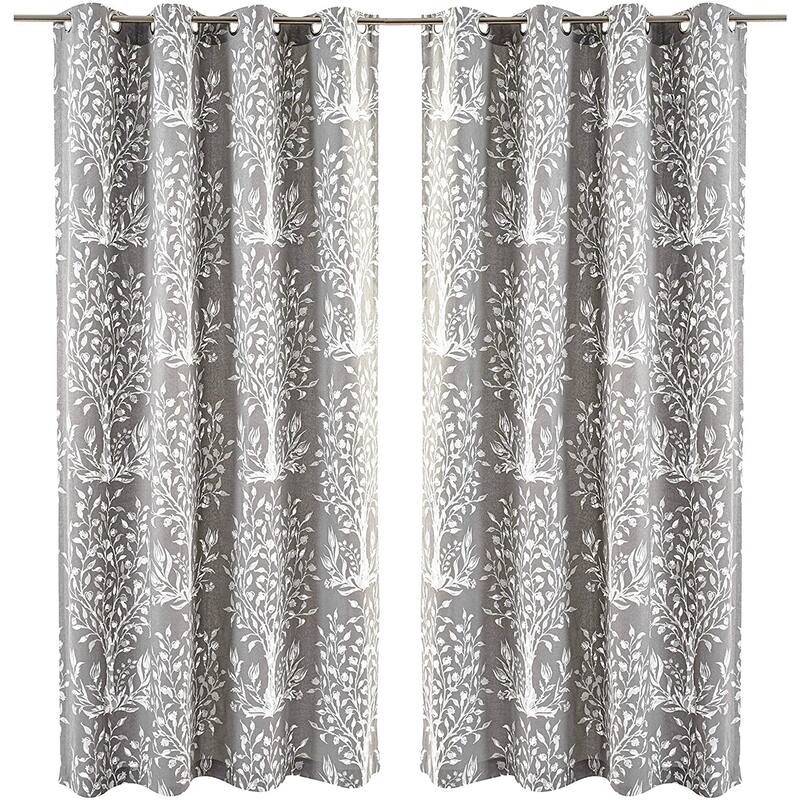 DriftAway Anna Cotton Botanical Pattern Thermal Insulated Energy Saving Grommet Window Curtains 2 Panels