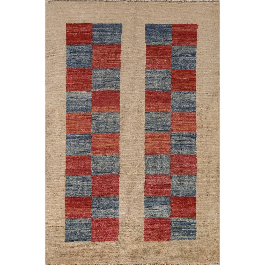 Geometric Gabbeh Kashkoli Modern Wool Rug Hand-knotted Foyer Carpet - 2'9" x 4'0"