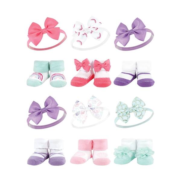 slide 1 of 1, Hudson Baby Infant Girl 12Pc Headband and Socks Giftset, Purple Rainbow Mermaid, One Size - Purple Rainbow Mermaid Purple Rainbow Mermaid - One Size