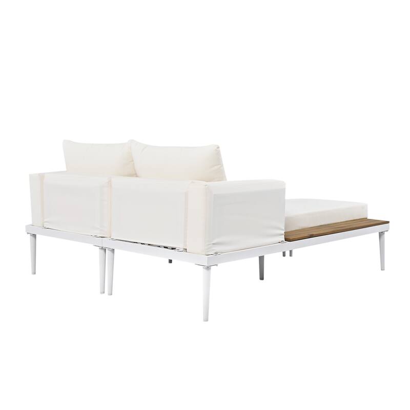 Patio Metal Daybed with Wood Topped Side Spaces