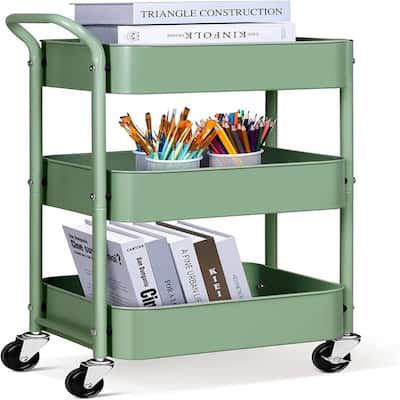 3 Tier Under Desk Rolling Cart - 11.4"D x 16.5"W x 27"H