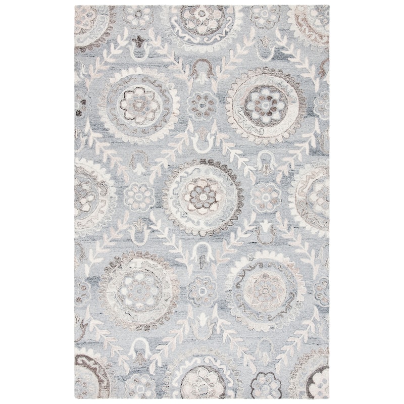 SAFAVIEH Handmade Suzani Mirja Floral Wool Rug - 4' Square - Grey