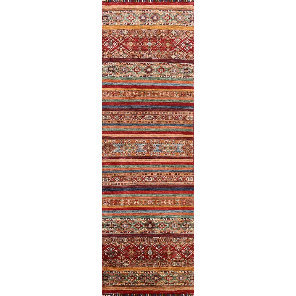Geometric Oriental Kazak Traditional Runner Rug Wool Hand-knotted - 2'8