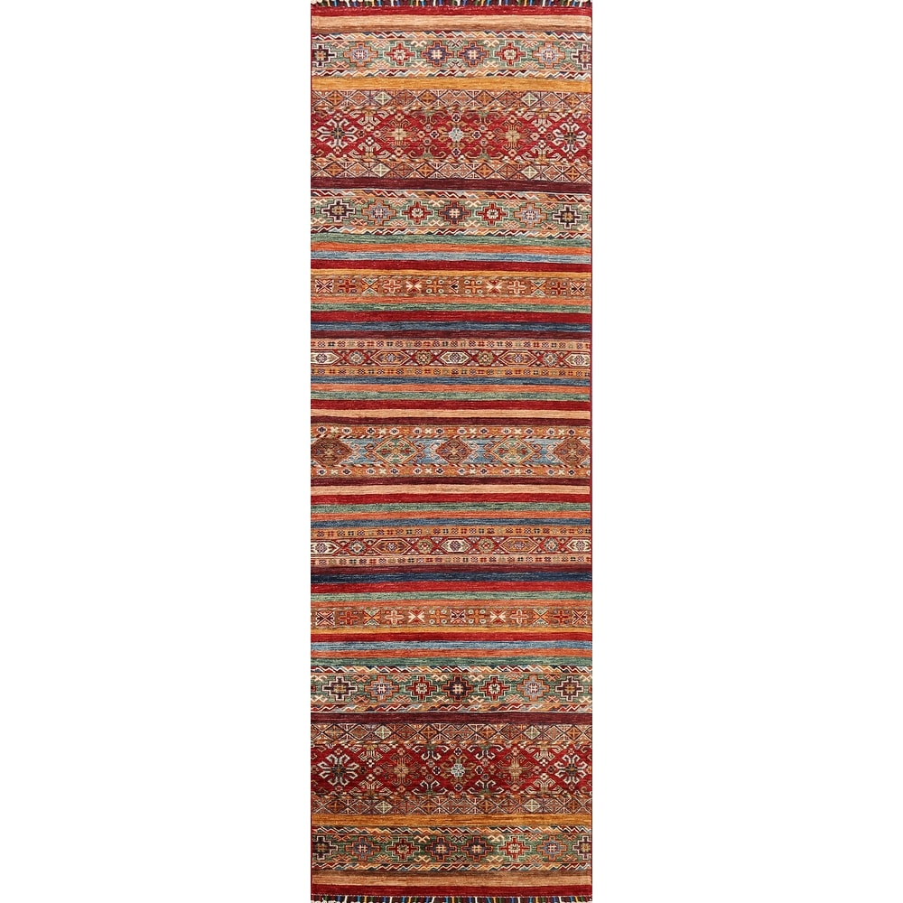 Geometric Oriental Kazak Traditional Runner Rug Wool Hand-knotted - 2'8