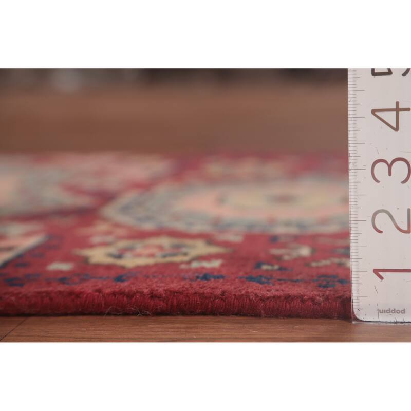 Geometric Red Kazak Oriental Runner Rug Handmade Wool Carpet - 2'5"x 8'1"