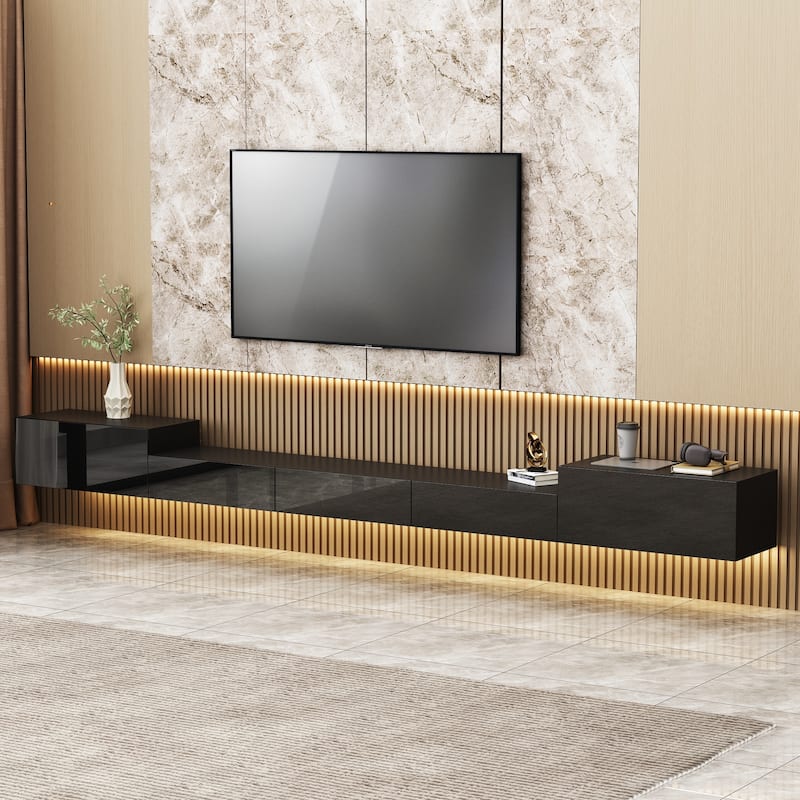 110.2"W LED Light Wall Mounted Entertainment Center TV Media Console - 110.2"